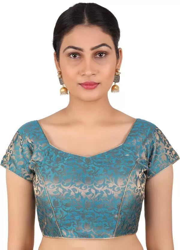 A K E ZONE Women's Readymade Blouse Sweetheart Brocade Short Sleeve || Stretchable Stylish Comfortable Blouses || Neck Style U-Neck Holi Festivals Gift for Womens & Girls.