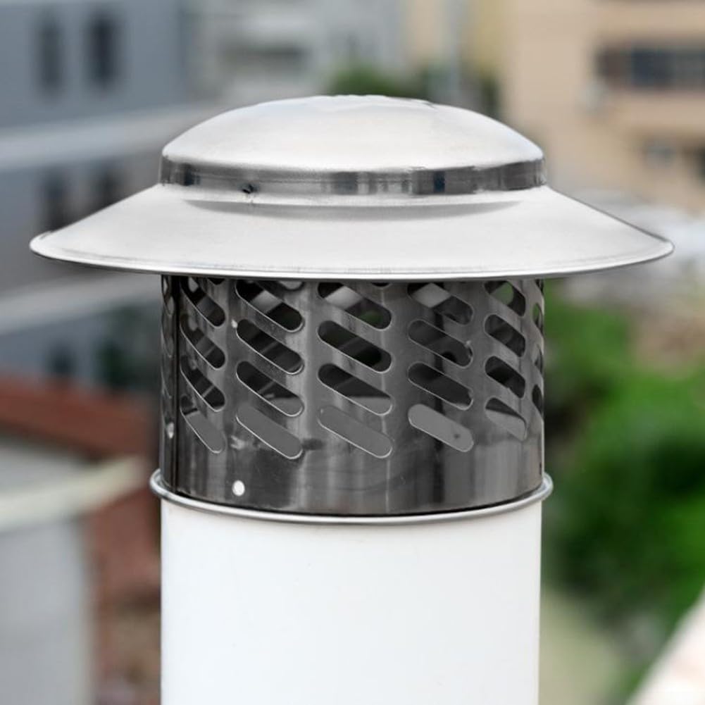 Tapa de chimenea de acero inoxidable, cubierta de lluvia, tubo de ventilación, extremo de tubo de escape, sombrero de nieve para lluvia, protector de malla, plateado (80 mm)