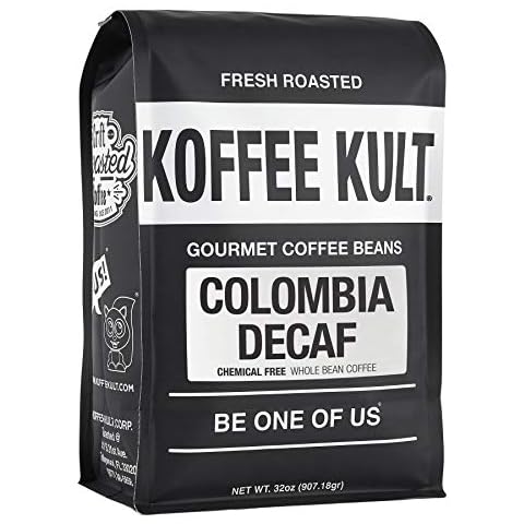 Koffee Kult Colombia Decaf Coffee Beans Decaffeinated Medium Roast 100% Arabica Whole Bean Naturally Swiss Water Process Chemical Free Espresso Cover