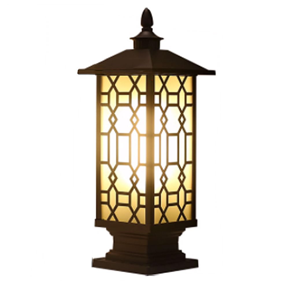 Luz De Pilar Grande De 52 Cm Lámpara De Poste Moderna para Exteriores Baliza Luminosa De Aluminio Fundido con Paneles De Vidrio, Lámpara Exterior De Estilo Chino Vintage con Bombilla E26