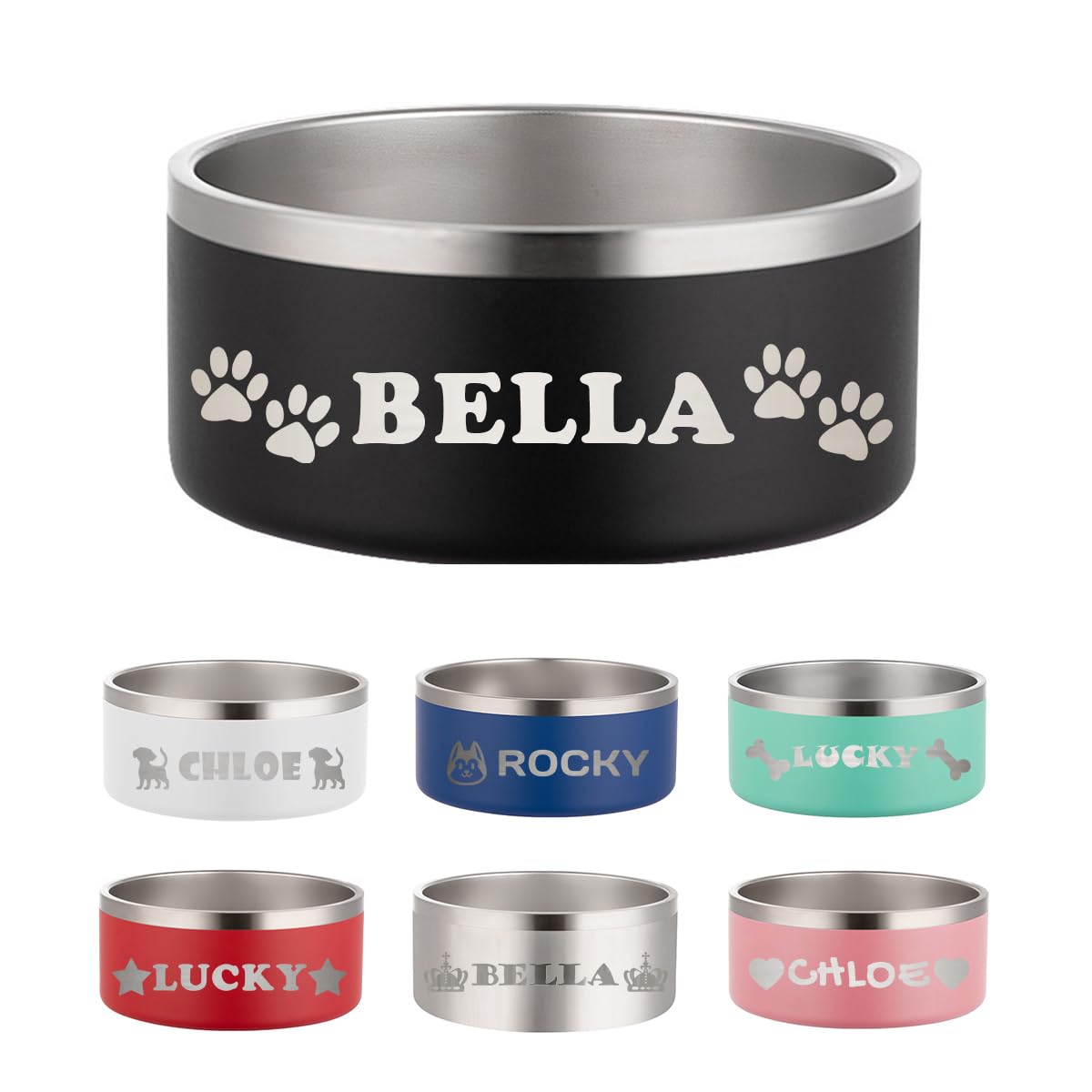 Personalized Dog Cat Bowl with Name,Custom Stainless Steel Non Slip Food and Water Dishes,Laser Engraved Pet Bowl