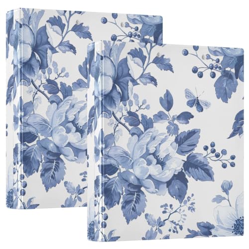 Classeur 3 anneaux imprimé floral bleu de 3,8 cm pour ranger vos documents de bureau