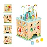 OOOK All-in-one Activity Center, 5 in 1 Baby Activity Table with Gear Game, Kids Sensory Table Play Cube with Montessori Calendar, Bead Maze, Shape Sorter, Ball Drop and More