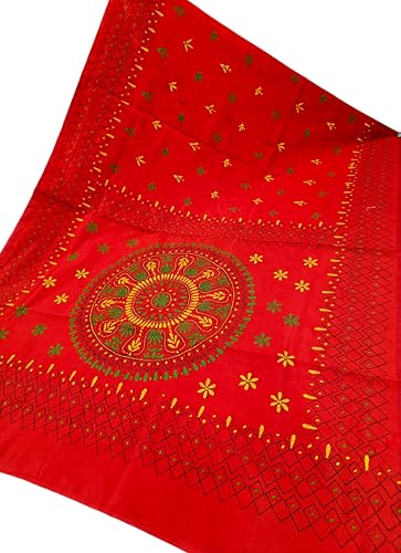 Image of SHRISTI CLOTHINGS Women's Hand Embroidered Cotton Silk Kantha Stitch Saree with Blouse Piece (SB4200924 REDD30)