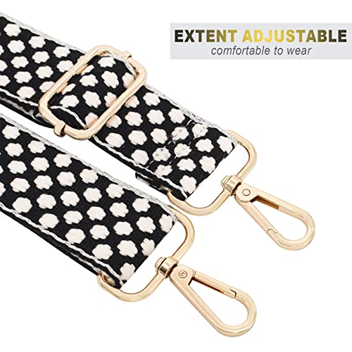 Image of Wide Purse Straps Replacement Adjustable Crossbody Gold Hardware Canvas Shoulder Strap for Women Black Dot+Gold Metal