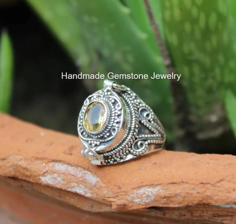 Faceted Citrine Ring, Poison Box Ring, Message Ring, Yellow Stone Ring, Openable Poison Ring, November Birthstone Ring, Boho Ring, Bridesmaid Gifts Ring, Poisoner Ring, Natural Citrine Jewelry