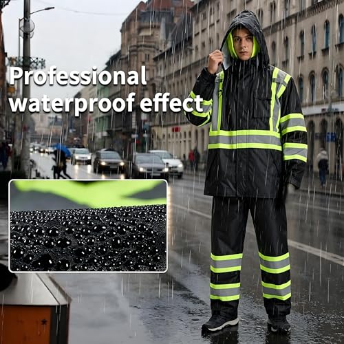 Image of SRsafety High Visibility Rain Gear, Class 3 High Visibility Work Rain Gear for Men, Construction Rain Suits