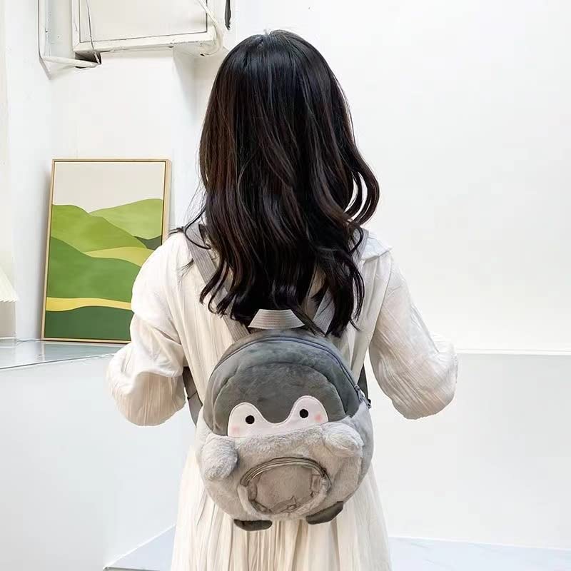 Kawaii Plush Penguin Small Fuzzy Purse Backpack Fluffy Cozy Mini Bag Japanese Cute Pendant Teen Girl Boy School Bag (Grey)3