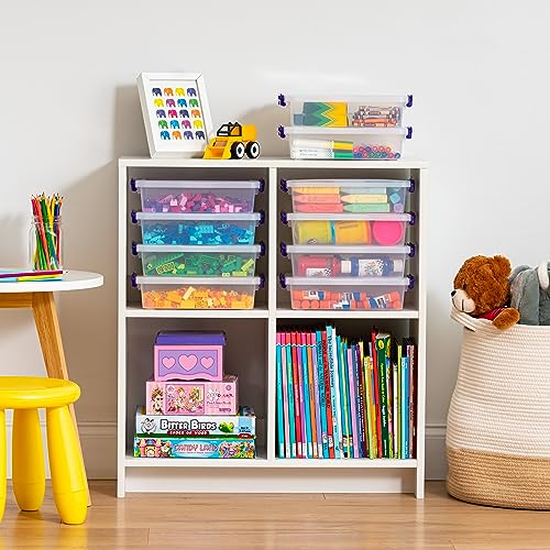 Image of IRIS USA 3 Qt. Plastic Craft Storage Container Bins with Lids, 10 Pack, Small Art & Office Supply Organizer Tote, Sensory Bins & Boxes for Home & University, Stackable, Secure Latch Buckles, Clear