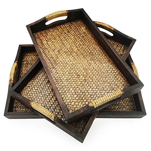 KITAMA Lot de 3 plateaux de service en rotin et bambou thaï Cover