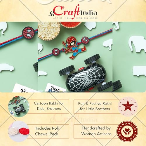 Image of eCraftIndia Cartoon Rakhi for Kids Girls Boys with Best Bro Ever Fridge Magnet | Kids Rakhi for Brother Bhaiya Bhai | Gift | Roli Chawal Pack