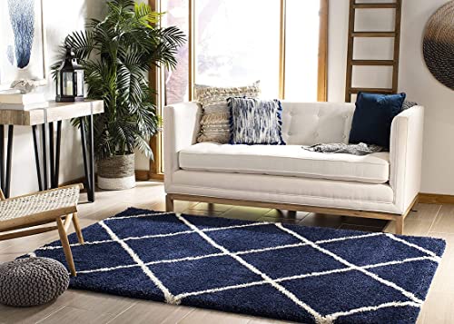 Image of Shaggy Carpet for Living Room Bedroom 2X6 FEET Fluffy Plush Area Rug, Thick Fur Floor Carpet Modern Cozy Rug for Home Decor, Kids Room Bedside Hall, Durable Comfortable Shaggy Rug (B6 BlueIvoryy,)