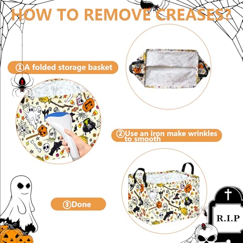 Image of Happy Halloween Ghost Storage Basket Gift Laundry Bins Collapsible Storage Baskets Box Laundry Nursery Hamper for Home and Office Decoration with Handles