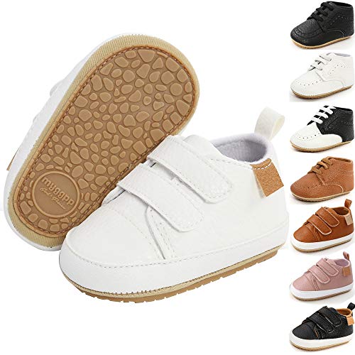 FEAMODAL Newborn Baby Girls Boys Canvas Sneakers Soft Rubber Sole Infant Toddler Anti-Slip First Walkers Crib Shoes(6-12 Months, 03 White)