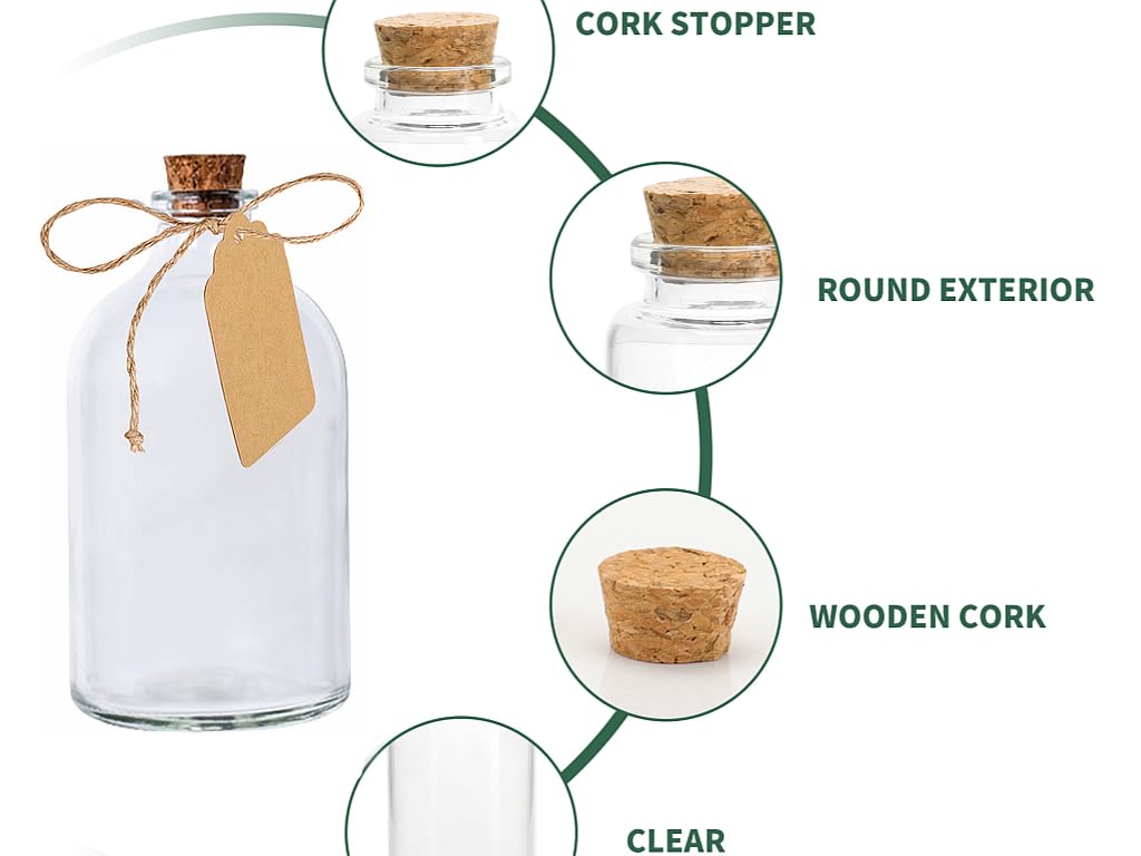 40 sztuk mini szklanych butelek z korkiem, szklane butelki 50 ml na upominki weselne, szklane butelki z korkowymi korkami, etykiety i sznurek do dekoracji rzemieślniczych, weselnych