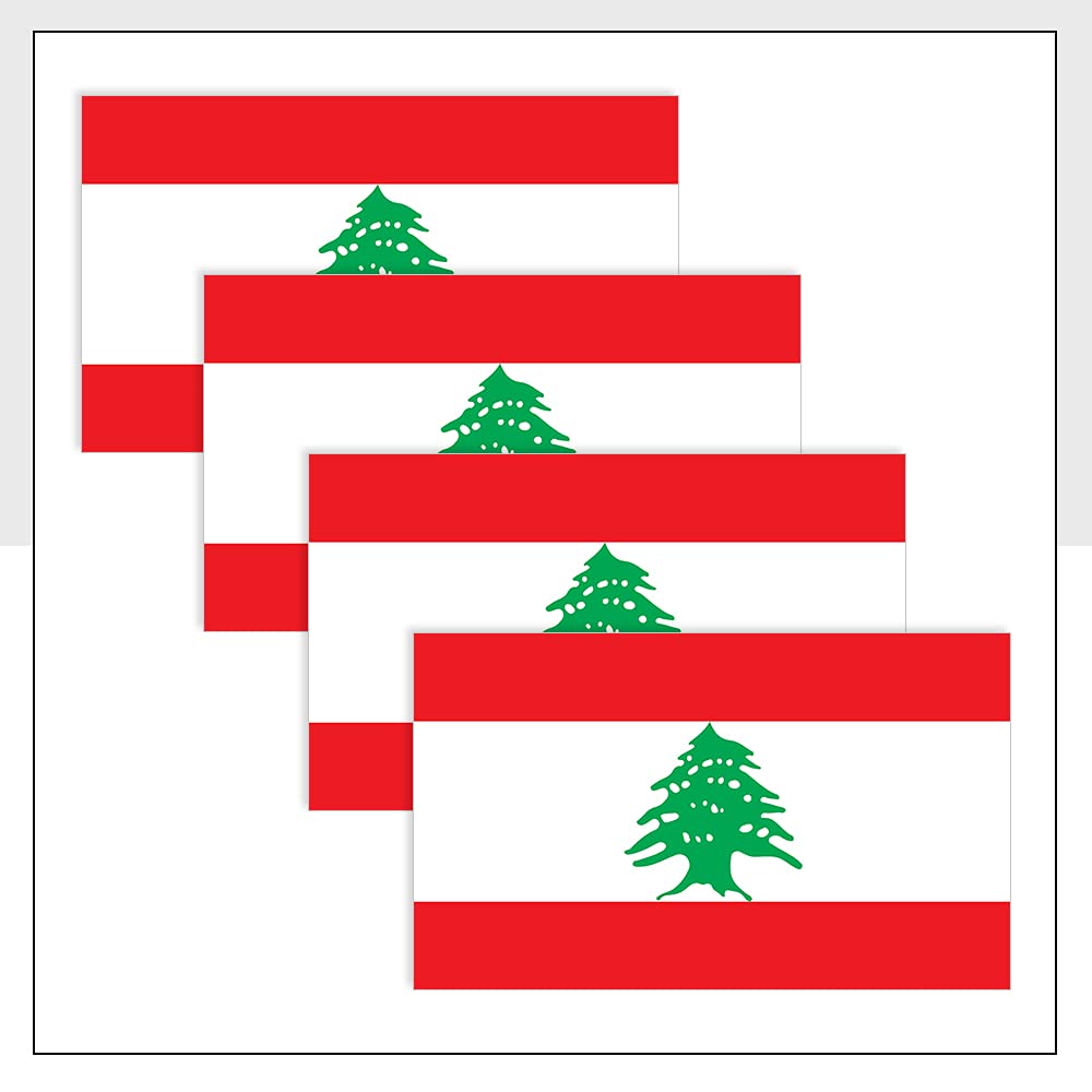 Lebanon Flag Fridge Sticker Pack of 4 (50 x 75mm) Waterproof LBN Flag Labels for Laptop Helmet Windows Packwith® #P1039