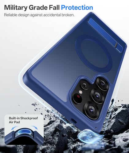 Image of Vihibii PC,Silicone For Samsung Galaxy S25 Ultra Magnetic Back Cover With Stand,[Compatible With Magsafe],Drop Protection Shockproof,Translucent Matte Slim Phone Case For S25 Ultra 6.9 inch 2025,Dark Blue