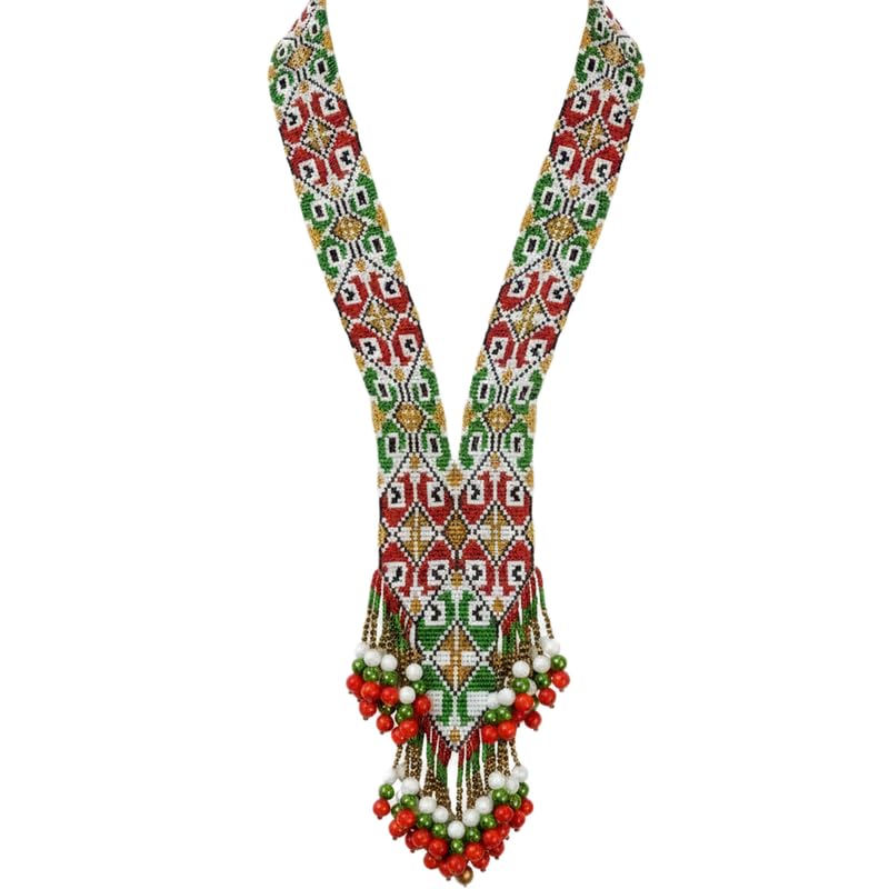 Collier Gerdan ukrainien multicolore : perles de rocaille et motif chevron