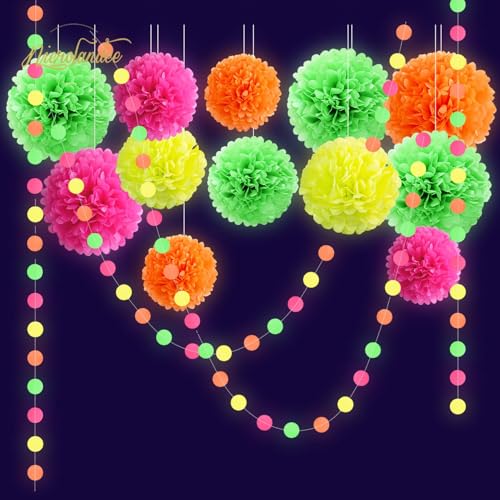 NICROLANDEE Lot de 12 pompons en papier de soie fluo pour mariage, anniversaire, fiançailles, fête prénatale neutre, fête prénuptiale