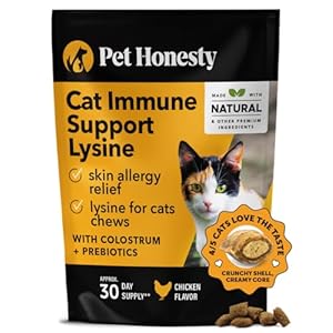 Pet Honesty Cat Immune Support Lysine – Cat Allergy Relief – Sneezing, Runny Nose, Watery Eyes – Cat Supplements & Vitamins with Omega 3s, L-Lysine, Antioxidants, Colostrum – Chicken (30 Day Supply)