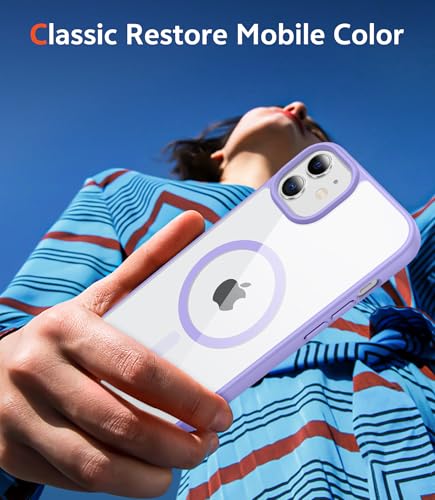 Image of FNTCASE for iPhone 12 Case Clear: iPhone 12 Pro Case Magnetic Phone Cases Compatible with Magsafe Slim Anti Yellowing Military Grade Drop Protection Protective Transparent Cover (B-Light Purple)