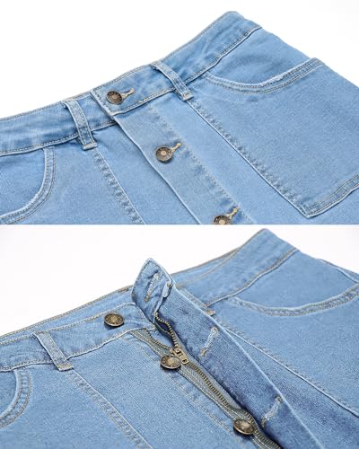 luvamia Women's Casual Mid Rise Button Down Frayed Raw Hem Denim Jean Midi Skirt3