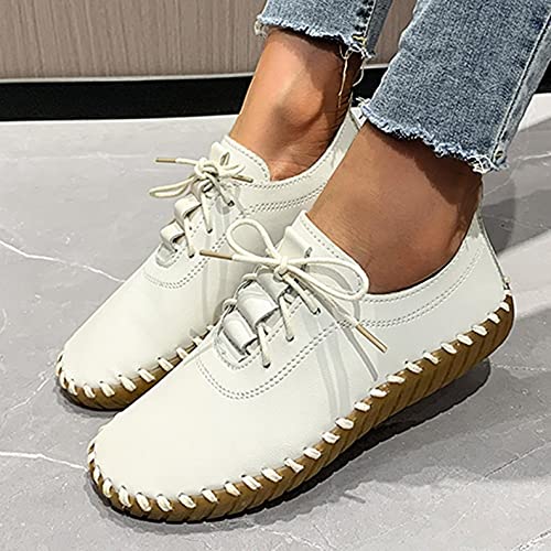 Hbeylia Vintage Dress Oxfords For Women Ladies Fashion Retro Leather Round Toe Lace Up Slip On Flats Fashion Sneakers Rubber Sole Anti Skid Play Sneakers Dressy Slip-On Loafers For School Uniform3