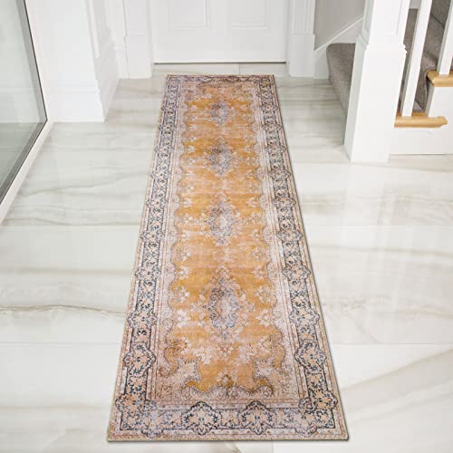 Rutschfester Küchenläufer 5,1x152 Cm – Beige, Blumenmuster, Waschbar, Boho-Stil