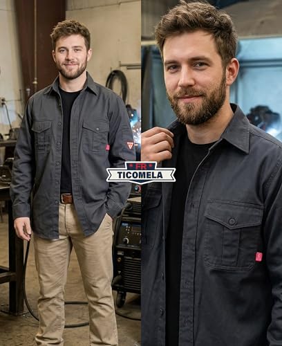 Image of TICOMELA Men's FR Welding Shirt Button-Down 7.5oz 100% Cotton NFPA2112 CAT2