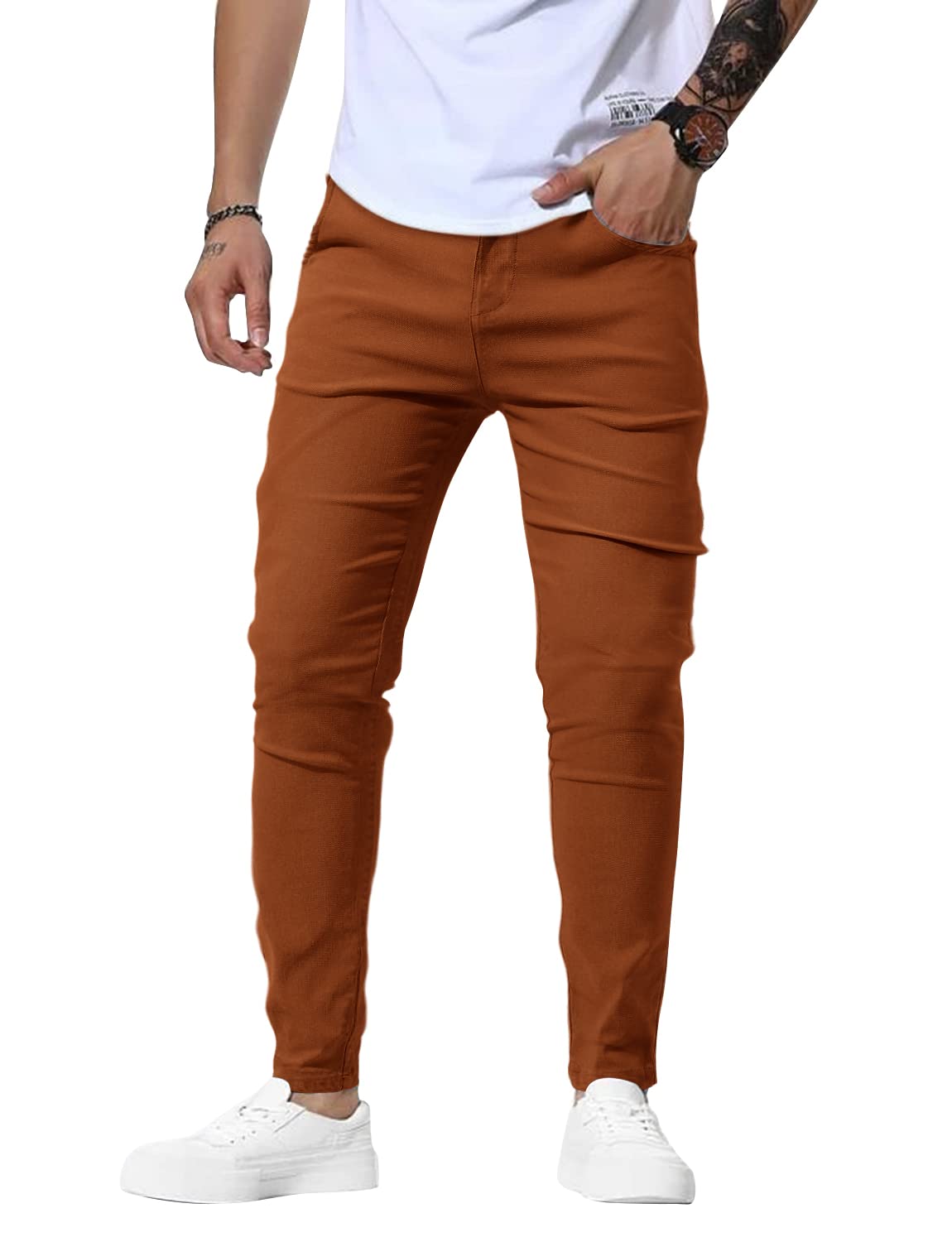 Woenzaia Men's Casual Slim Fit Pants Skinny Stretch Dress Slacks