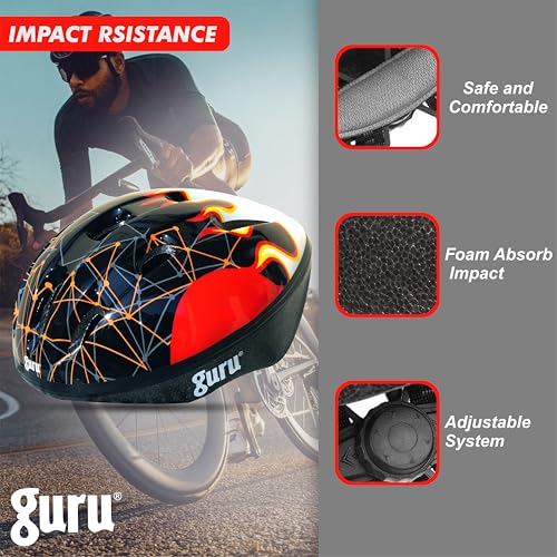 Image of GURU Cycling Helmet, Light Weight with Superior Ventilation, Helmet for Mountain, Road Bike & Skating Helmet with Premium Black EPS Foam Lining, Ideal for Adults and Kids