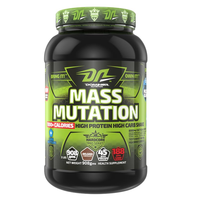 DN Mass Mutation Weight Gainer, 908 g (2 Lbs), Belgain Chocolate, High Protein Mass Gainer, 45g of Protein Per Serving With TESTO Boost | HGH Boost| CGT Bcaa Complex