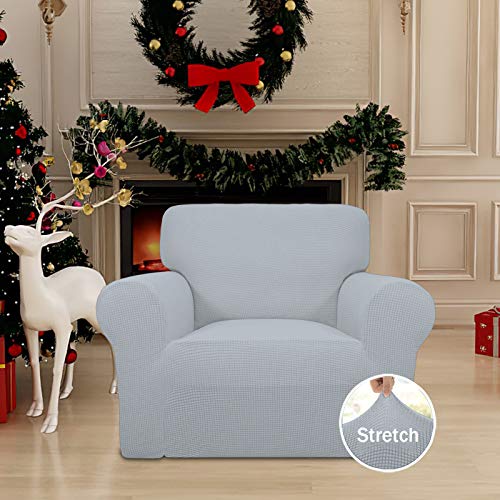 Image of Easy-Going Stretch Chair Sofa Slipcover 1-Piece Couch Sofa Cover Furniture Protector Soft with Elastic Bottom for Kids, Pet. Spandex Jacquard Fabric Small Checks (Chair, Silver Gray)