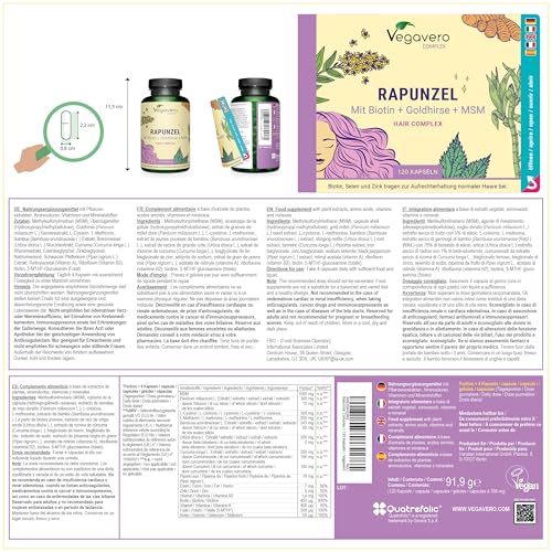 Rapunzel | Haar Vitamine mit MSM, Biotin, Zink, L-Cystein und Selen | Pflanzliche Powerextrakte: Goldhirse, Bambus & mehr | Haarkapseln | 120 Stück | Vegan | Vegavero