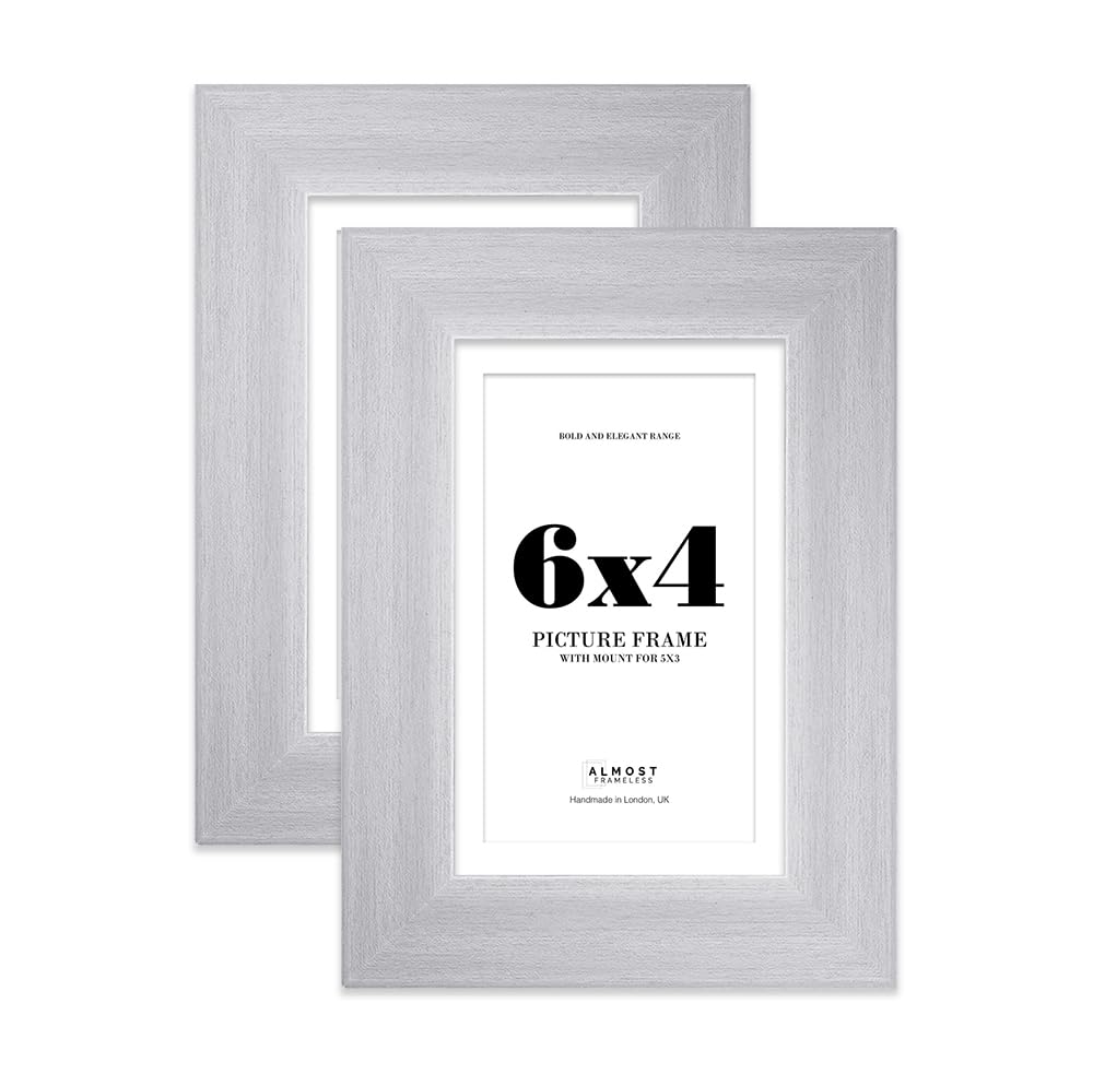 6x4" Silver Frame With Mount for 5x3" Pictures 28mm Edge Portrait and Landscape Display with Wall Hooks and Kickstand, 2 Pack