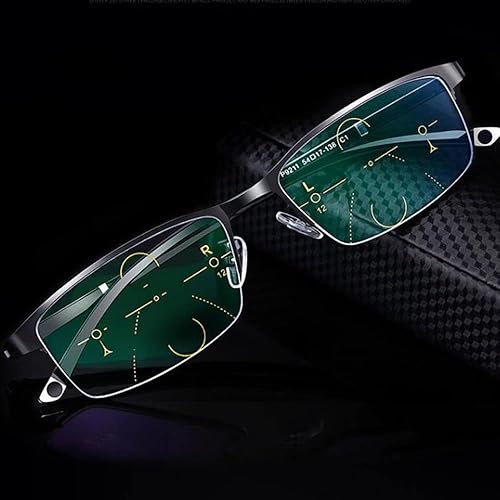 LKP Gafas de lectura multifocales progresivas para hombre +1.25 +1.50 +1.75 +2.00 gafas de metal con estilo de medio marco con filtro de luz azul