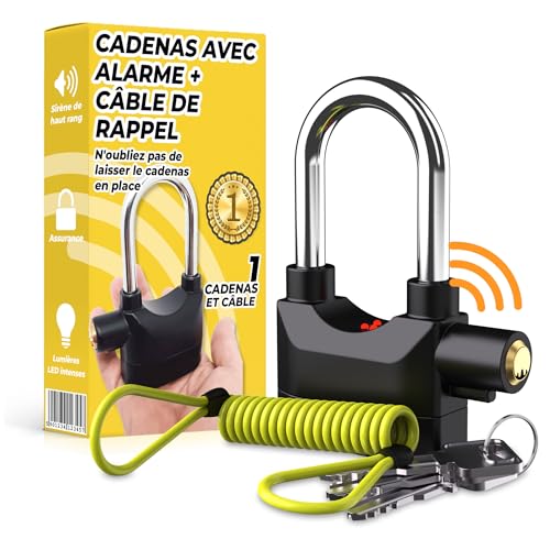Antivol Moto avec Alarme 110 dB – Bloc Disque Moto avec Câble Rappel 1,5 m – Antivol Scooter ou Vélo Électrique – Léger, Robuste – Piles Incluses
