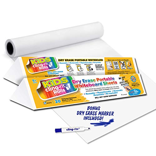 Clingers Dry Erase Kids Cling-rite Rolls - Portable Whiteboard, 50' ft Roll, 20