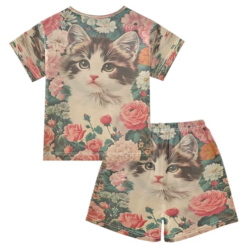 senya Short Sleeve Pajamas Sets Summer Cotton Sleepwear Cuddly Cat2