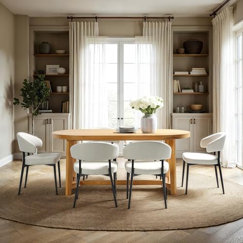 Walker Edison Modern Farmhouse Rustic Solid Oak Wood Oval Dining Table for 6 – White Oak