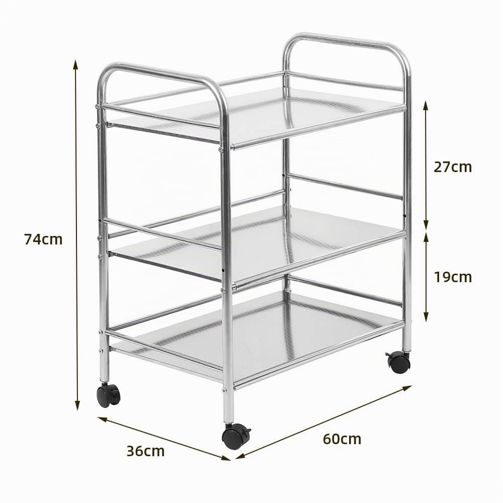 LANTUS Carrello Multiuso Patira in Metallo Cromato 3 Ripiani, con Ruote Carrello da Cucina a 3 Ripiani, in Acciaio Inox,Carrello da Pranzo in Acciaio Inossidabile a Tre Strati in Acciaio Inossidabile