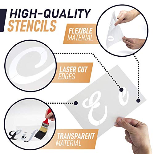 Letter Stencils for Painting on Wood - Alphabet Stencils with Calligraphy Font Upper and Lowercase Letters - Reusable Plastic Art Craft Stencils with Numbers and Signs - Set of 36 PCs 8.27"x5.87" (AA)