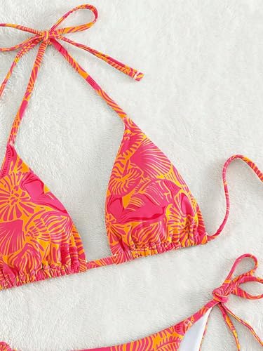 Image of ZAFUL Womens Printed Triangle Bikinis 2 Piece Halter Bikini Sets High Cut Bathing Suit Side Tie Swimsuits