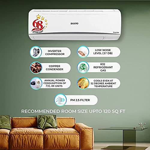 Image of Sanyo 1 Ton 3 Star Inverter Split AC (Copper, PM 2.5 Filter, SI /SO-10T3SDIA White), Free 1 Year Extended warranty