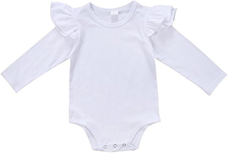 Kingte Newborn Toddler Baby Girl Long Sleeve Romper Bodysuit Ruffle Cotton White 6-12 Months