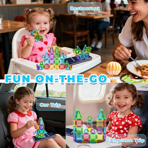 Image of Mini Magnetic Tiles Travel Set with Case 30pcs, Magnet Travel Toys | Portable Mini Size Magnetic Tiles for Kids Ages 3-5 4-8 Boys Girls, STEM Magnet Toys for Outdoor, Gifts for Toddlers