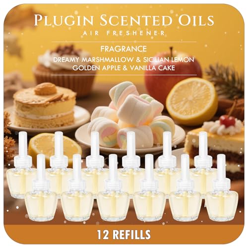 Scent-Hi Desodorante Casa Recarga 12x19ML - Malvavisco Soñado, Limón Siciliano, Manzana Dorada, Pastel de Vainilla, 4 Perfumes para Aire Wick/Glade Difusor Eléctrico