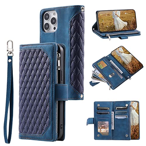 Étui iPhone 15 Pro Max anti-choc portefeuille bleu avec fentes cartes