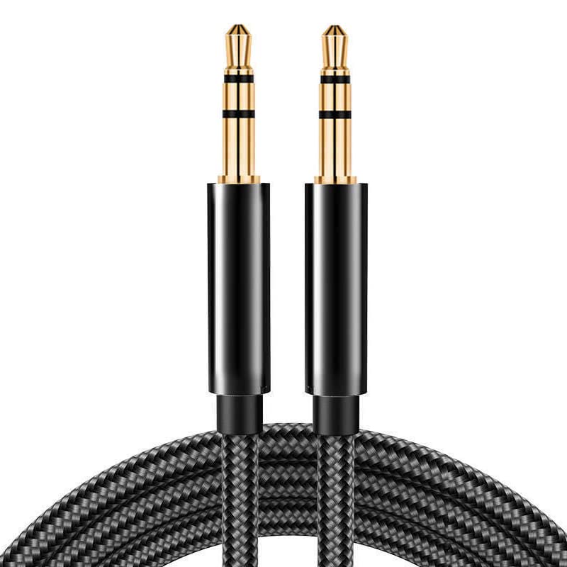 3.5mm オーディオケーブル AUXケーブル 3.5mm イヤホンジャック オス-オス ステレオミニプラグ 金メッキ端子 高耐久性ナイロン編み ヘッドホン/スピーカー/音響/車/iPhone/iPad/PCなどに対応 1.5M
