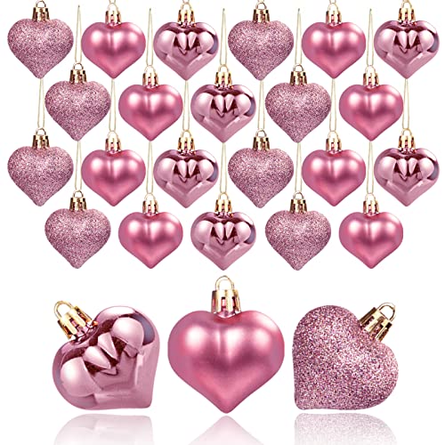 GuassLee Valentines Day Decorations Heart Ornaments - 36pcs Rose Gold Heart Shaped Baubles Tree Ornaments for Valentine's Day Wedding Anniversary Hanging Decorations